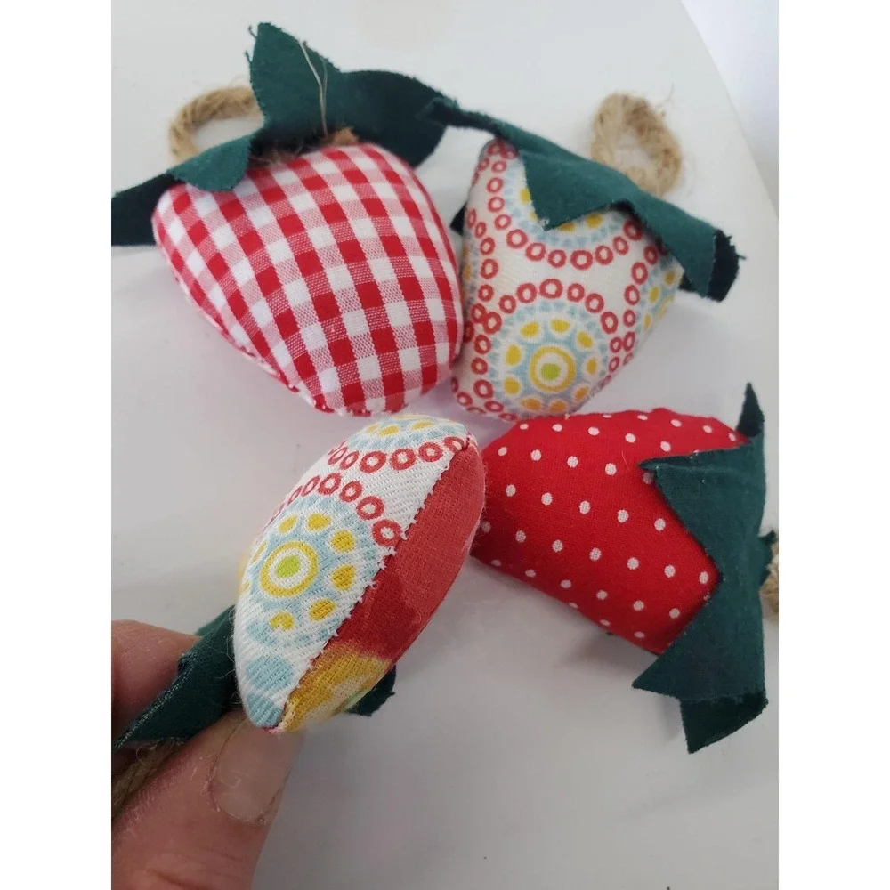 Handmade Fabric Strawberry Ornaments Set of 4 Rustic Farmhouse Decor Red Gingham